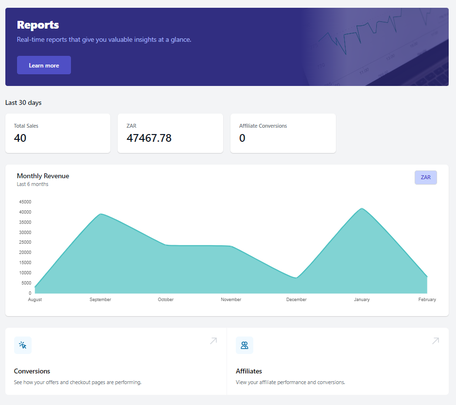 Teachable checkout reports on CheckoutJoy